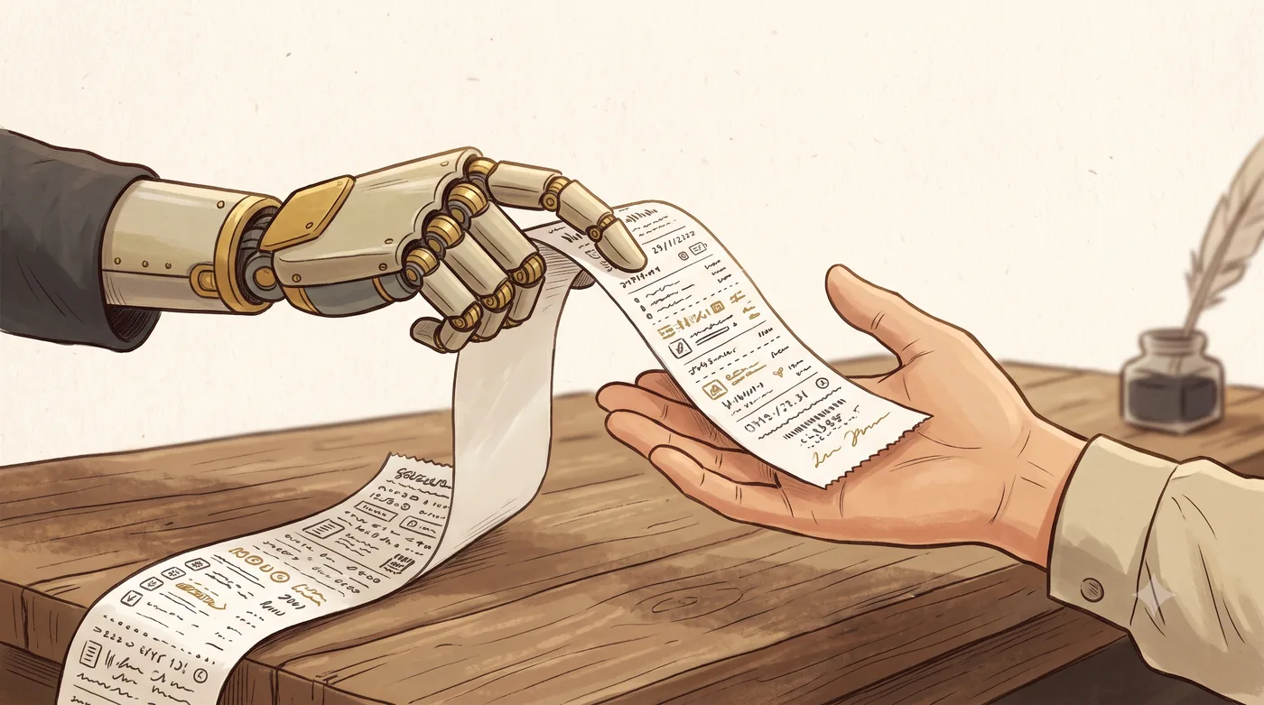 A receipt-and-ledger illustration representing auditable records