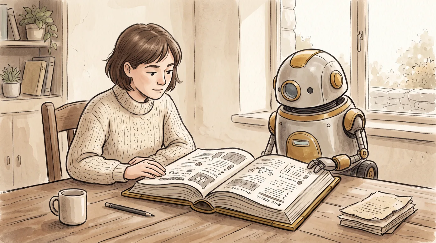 A person and a small robot reading a shared book